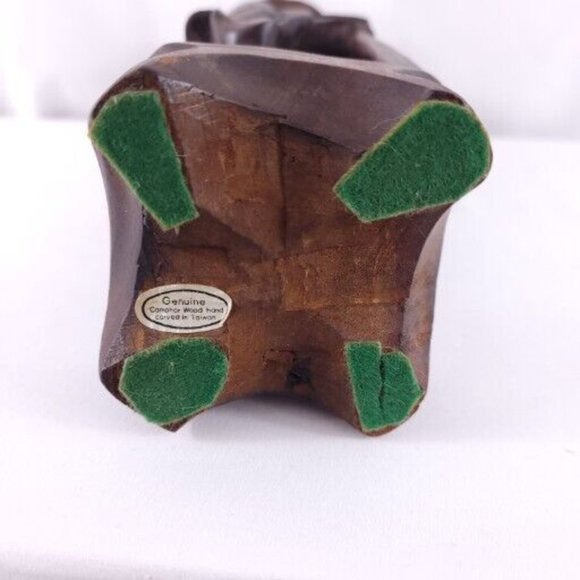 Genuine Camphor Wood Hand Carved In Taiwan Smiling Asian Man Statue 12" - Picture 7 of 7